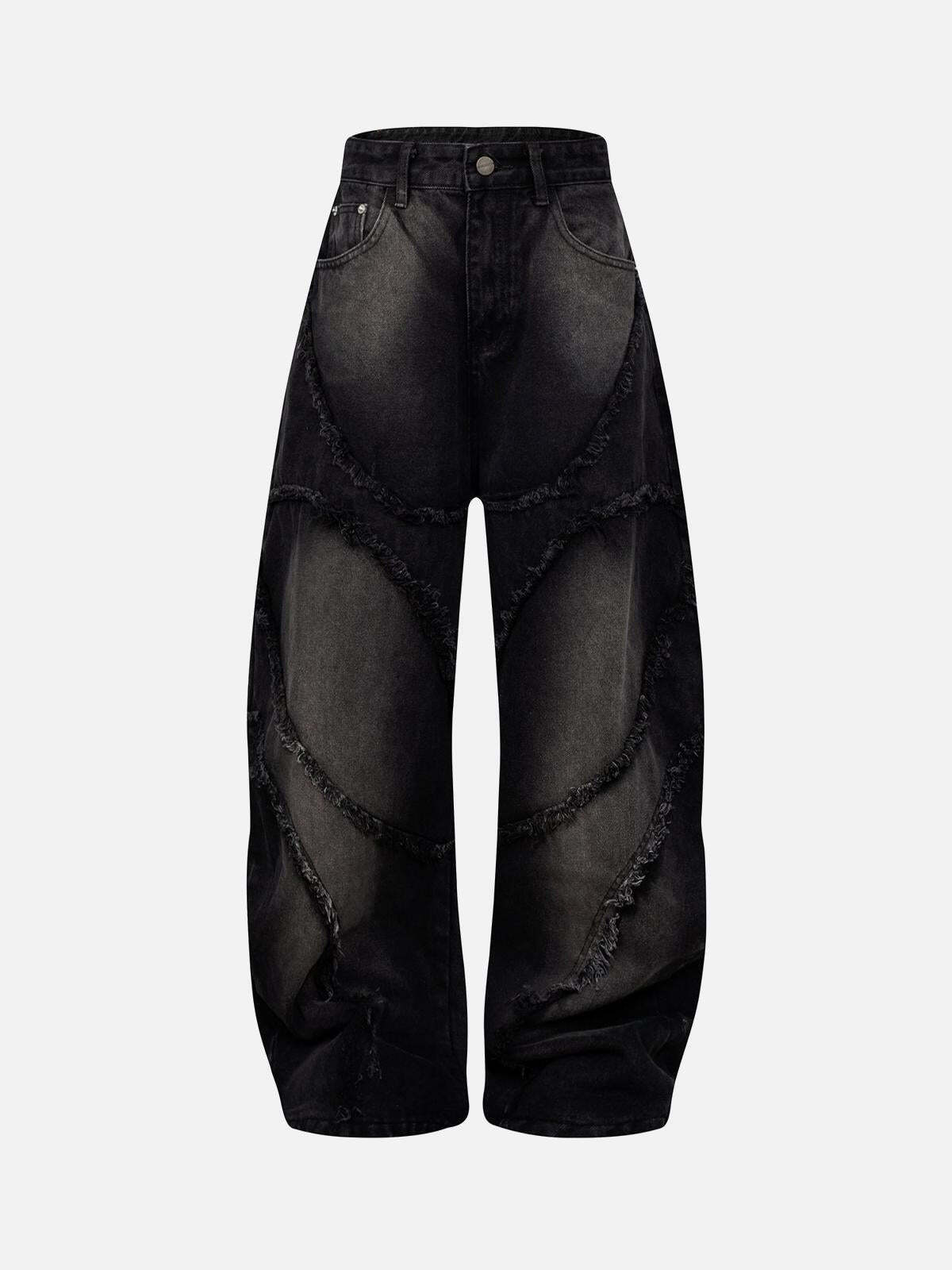 Concert Outfit Washed Distressed Raw Edge Barrel Jeans Concert Outfit Washed Distressed Raw Edge Barrel Jeans