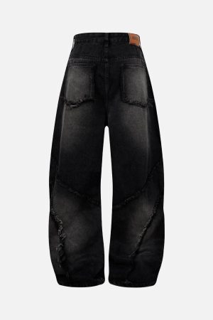 Concert Outfit Washed Distressed Raw Edge Barrel Jeans