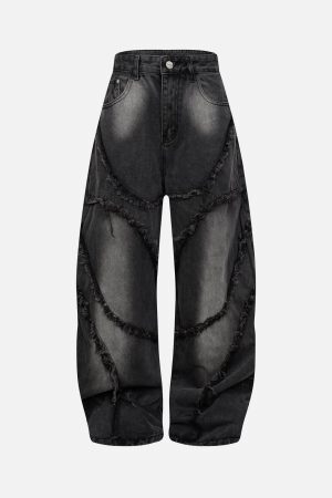 Concert Outfit Washed Distressed Raw Edge Barrel Jeans