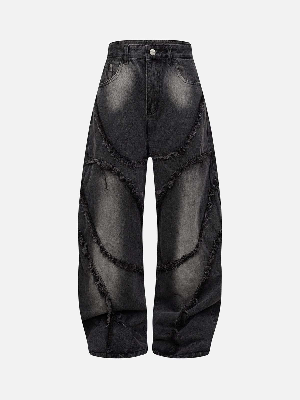 Concert Outfit Washed Distressed Raw Edge Barrel Jeans Concert Outfit Washed Distressed Raw Edge Barrel Jeans