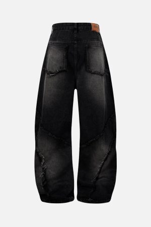 Concert Outfit Washed Distressed Raw Edge Barrel Jeans