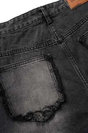 Concert Outfit Washed Distressed Raw Edge Barrel Jeans