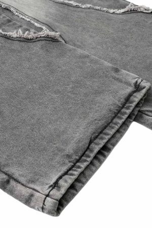 Concert Outfit Washed Distressed Raw Edge Drawstring Jeans