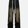 Concert Outfit Washed Distressed Raw Edge Drawstring Jeans