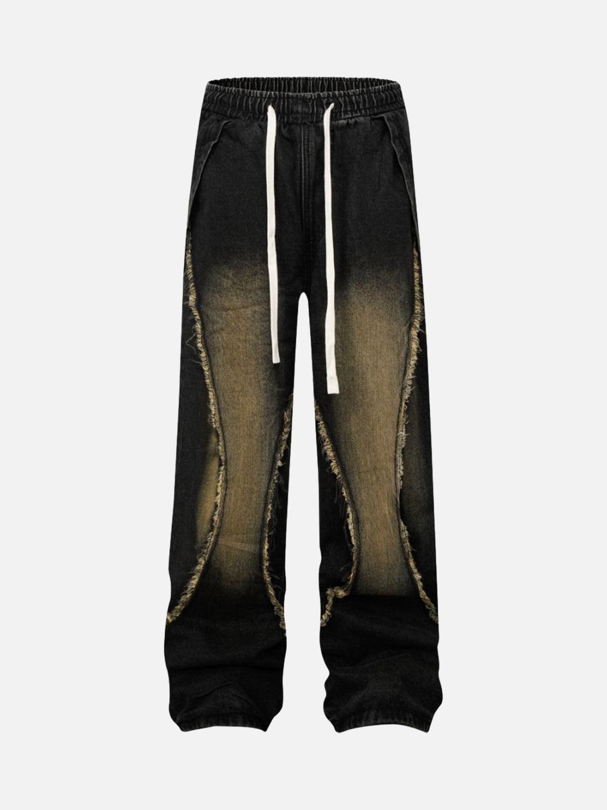 Concert Outfit Washed Distressed Raw Edge Drawstring Jeans Concert Outfit Washed Distressed Raw Edge Drawstring Jeans
