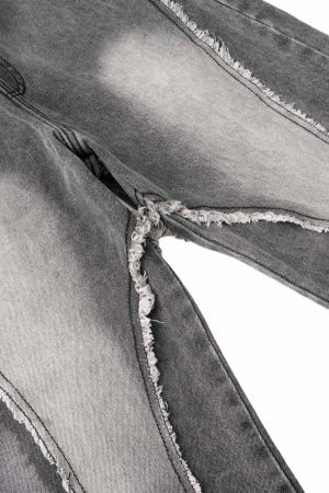 Concert Outfit Washed Distressed Raw Edge Drawstring Jeans