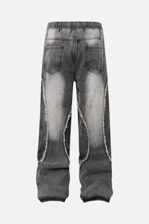 Concert Outfit Washed Distressed Raw Edge Drawstring Jeans