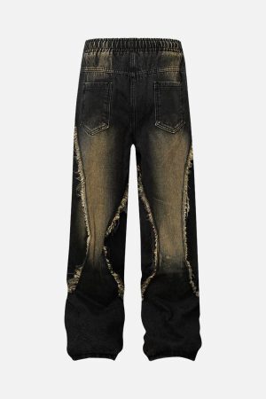 Concert Outfit Washed Distressed Raw Edge Drawstring Jeans