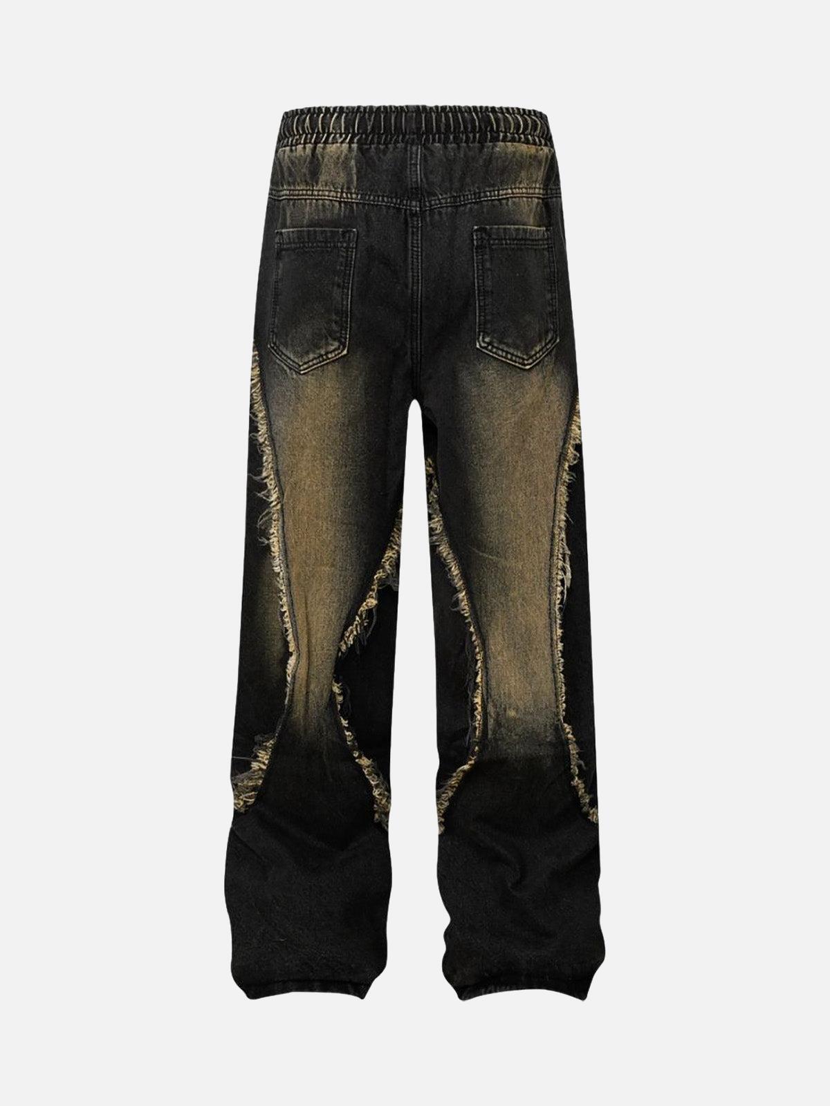 Concert Outfit Washed Distressed Raw Edge Drawstring Jeans Concert Outfit Washed Distressed Raw Edge Drawstring Jeans