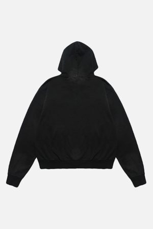 Concert Outfit Washed Distressed Retro Portrait Print Double Zipper Hoodie