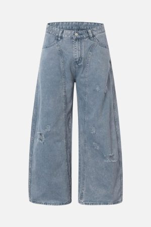 Concert Outfit Washed Distressed Ripped Barrel Jeans