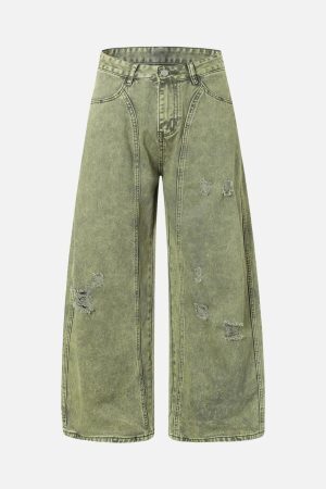 Concert Outfit Washed Distressed Ripped Barrel Jeans