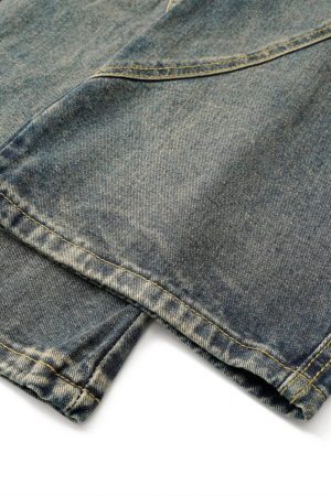 Concert Outfit Washed Distressed Split Drawstring Barrel Jeans