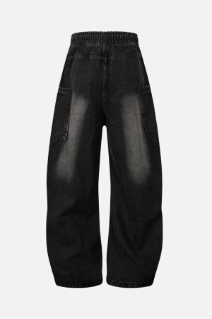 Concert Outfit Washed Distressed Split Drawstring Barrel Jeans