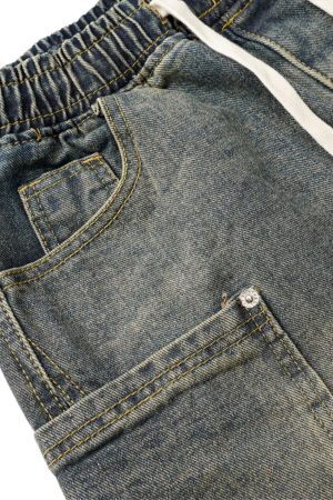 Concert Outfit Washed Distressed Split Drawstring Barrel Jeans