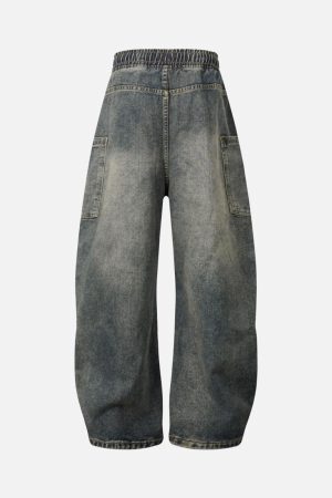 Concert Outfit Washed Distressed Split Drawstring Barrel Jeans