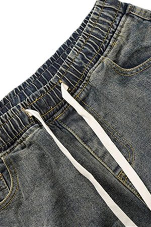 Concert Outfit Washed Distressed Split Drawstring Barrel Jeans