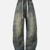 Concert Outfit Washed Distressed Split Drawstring Barrel Jeans