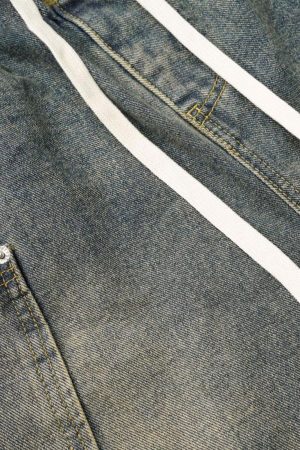 Concert Outfit Washed Distressed Split Drawstring Barrel Jeans