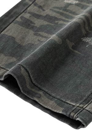 Concert Outfit Washed Distressed Stitching Camouflage Straight Jeans