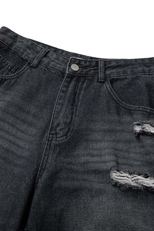 Concert Outfit Washed Distressed Stitching Camouflage Straight Jeans