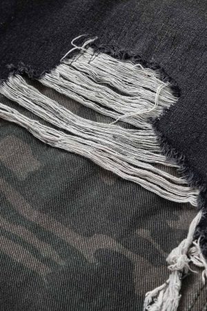 Concert Outfit Washed Distressed Stitching Camouflage Straight Jeans