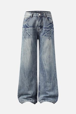 Concert Outfit Washed Distressed Straight Jeans