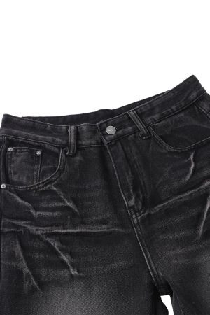 Concert Outfit Washed Distressed Straight Jeans