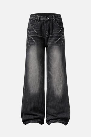 Concert Outfit Washed Distressed Straight Jeans