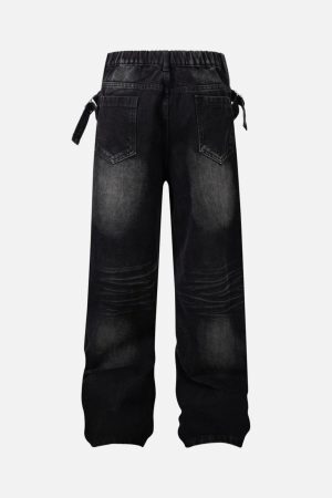 Concert Outfit Washed Distressed Waistband Straight Jeans