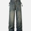 Concert Outfit Washed Distressed Waistband Straight Jeans