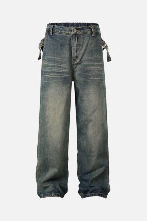 Concert Outfit Washed Distressed Waistband Straight Jeans