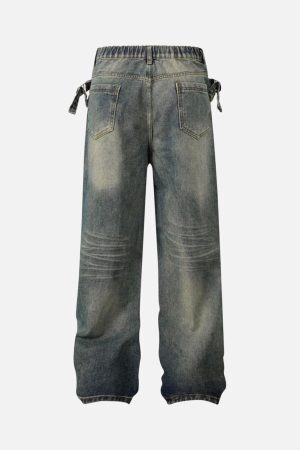 Concert Outfit Washed Distressed Waistband Straight Jeans