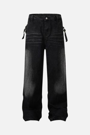 Concert Outfit Washed Distressed Waistband Straight Jeans