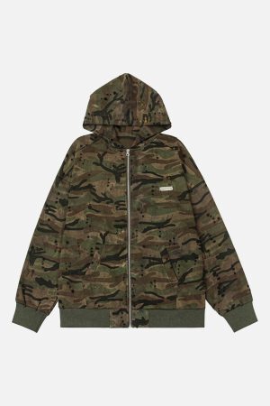 Concert Outfit Washed Distressed Zipper Hooded Jacket