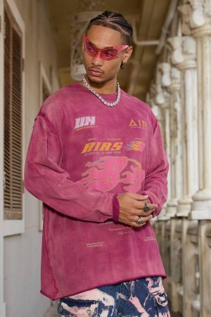 Concert Outfit Washed Edge Long Sleeve T-Shirt