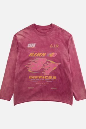 Concert Outfit Washed Edge Long Sleeve T-Shirt