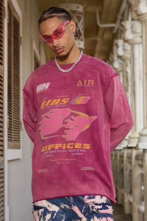 Concert Outfit Washed Edge Long Sleeve T-Shirt