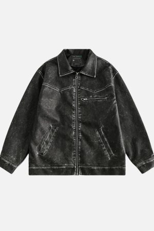 Concert Outfit Washed Faux Leather Jacket