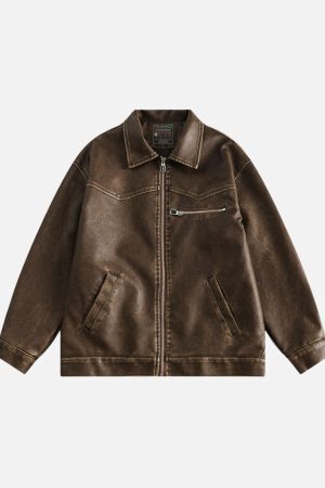 Concert Outfit Washed Faux Leather Jacket