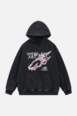 Concert Outfit Washed Flame Printed Fleece Hoodie