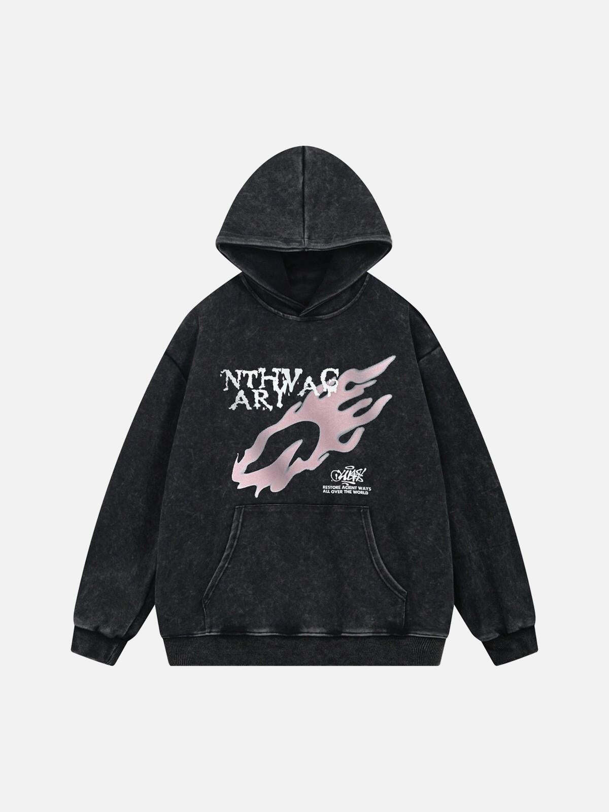 Concert Outfit Washed Flame Printed Fleece Hoodie Concert Outfit Washed Flame Printed Fleece Hoodie
