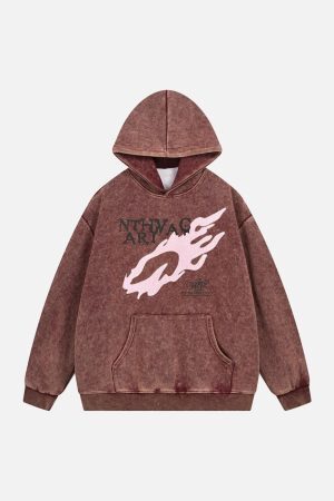 Concert Outfit Washed Flame Printed Fleece Hoodie