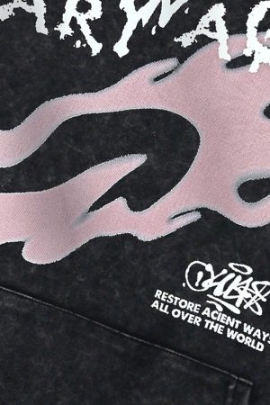 Concert Outfit Washed Flame Printed Fleece Hoodie