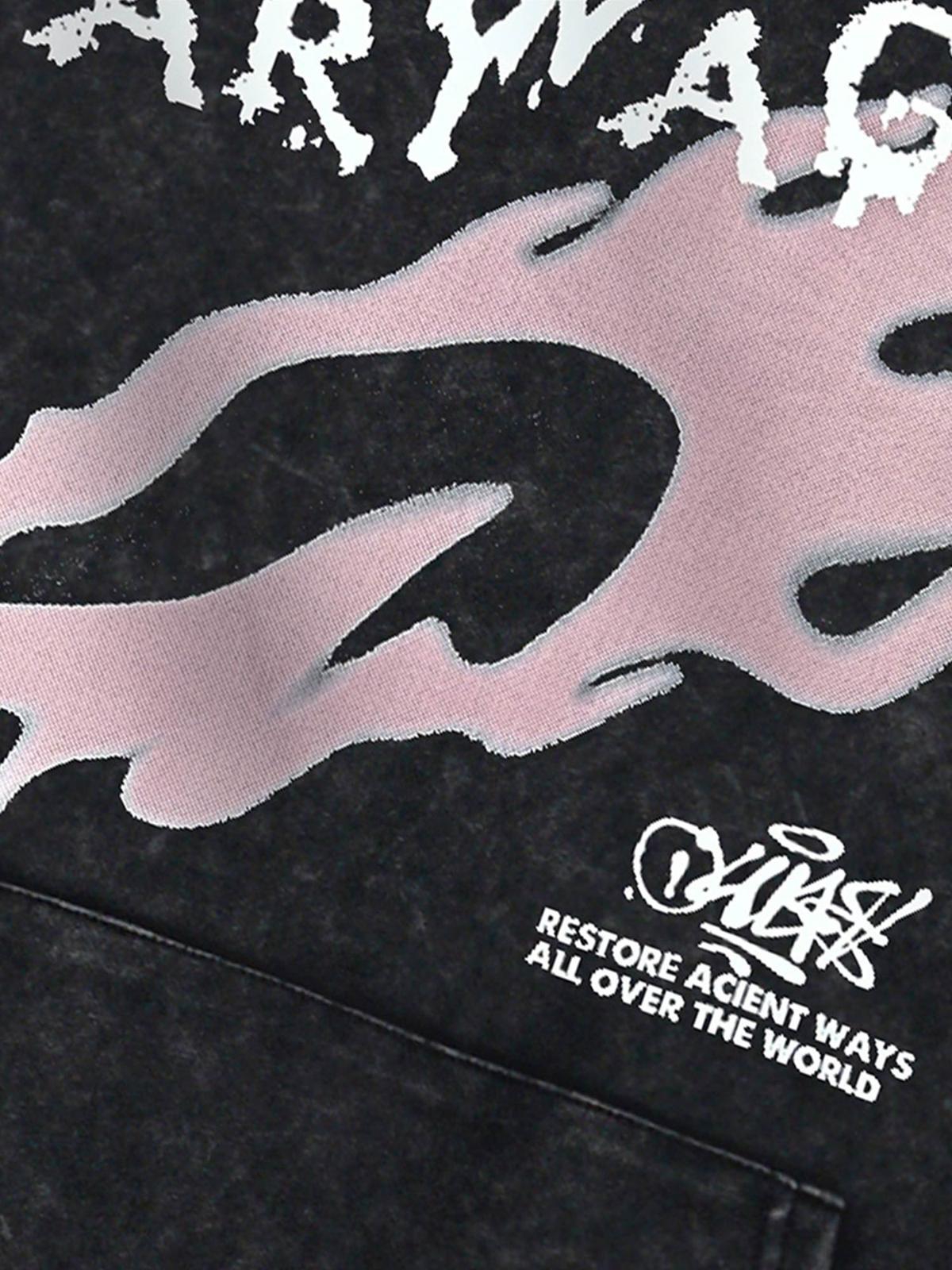 Concert Outfit Washed Flame Printed Fleece Hoodie Concert Outfit Washed Flame Printed Fleece Hoodie