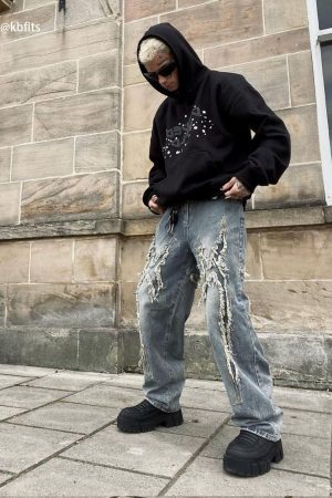 Concert Outfit Washed Fringe Jeans