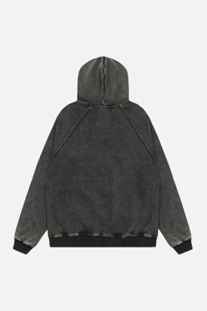 Concert Outfit Washed Fur Collar Zip Up Hoodie