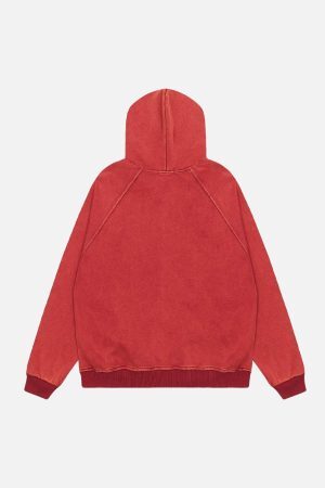 Concert Outfit Washed Fur Collar Zip Up Hoodie