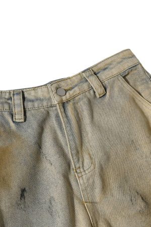 Concert Outfit Washed Graffiti Spray Paint Barrel Jeans