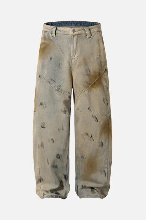 Concert Outfit Washed Graffiti Spray Paint Barrel Jeans